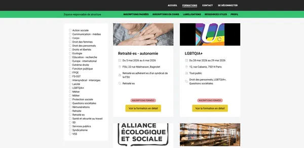 Capture d'écran d'une page de Centre de Formation de la FSU